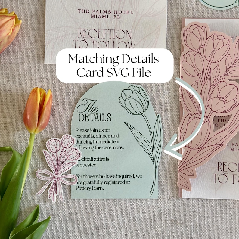 Plantilla SVG para invitaciones de boda con diseño de tulipanes para Cricut / Invitación para imprimir y cortar / Plantilla de invitación de lujo para hacer tú mismo / 5x7, 4.25x6, 4x6 imagen 7
