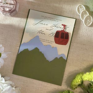 Mountain Gondola Wedding Invitation Pocket Jacket SVG for Cricut | Luxury DIY Invitation Template | 5x7, 4.25x6, 4x6