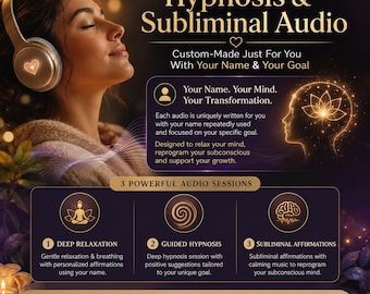 Personalisierte geführte Hypnose & Subliminal-Audio | Individuelle Namensaffirmationen | 3 individuelle MP3-Sitzungen | Digitaler Download