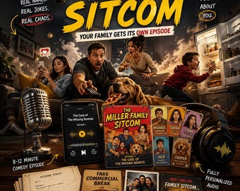 Personalisierte Familien-Sitcom-Hörfolge, individuelles Comedy-Geschenk (Digitales Audio)