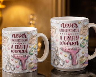 Tazza personalizzata per amanti del fai da te, 2D, piatta, con nome personalizzato, regalo per donna creativa, tazza fai da te per artisti, regalo fatto a mano