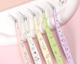 Cute Precision Angled Tweezers with Protective Case for Crafting, Planner, Jornalling, Scrapbook, and Stickers
