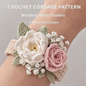 Crochet Wrist Corsage Pattern PDF, Crochet Flower Pattern, Wedding Corsage Pattern, DIY Bridal Flower Bracelet, Crochet Wedding Flowers