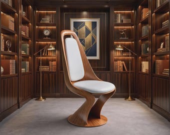 Sculptural Walnut Dining Chair, Modern Wooden Accent Chair, Upholstered Mid Century Chair, Designer Statement Seating