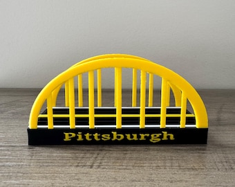 Pittsburgh Bridge Coaster Holder | Black & Gold Coaster Stand | Holds 4 Coasters | Optional Penguins, Pirates, Pittsburgh Skyline, Custom