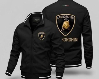 Lamborghini Black Racing Jacket , Sports Car Bomber Jacket, Casual Zip Up Moto Streetwear