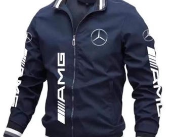 Jaqueta Mercedes AMG Racing, Azul Marinho com Zíper, Estilo Streetwear Fórmula 1