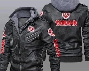 Jaqueta de couro com capuz Yamaha, casaco preto estilo motociclista, jaqueta streetwear com zíper para motociclistas
