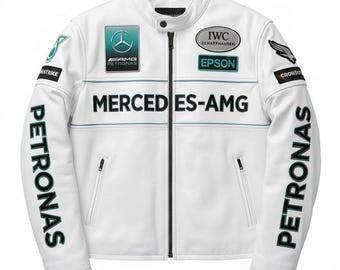 Jaqueta de corrida Mercedes AMG Petronas F1 branca unissex estilo automobilismo