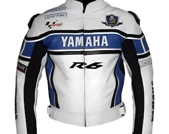 Jaqueta de couro Yamaha R6 MotoGP, jaqueta de corrida em couro bovino genuíno, casaco de motociclista masculino