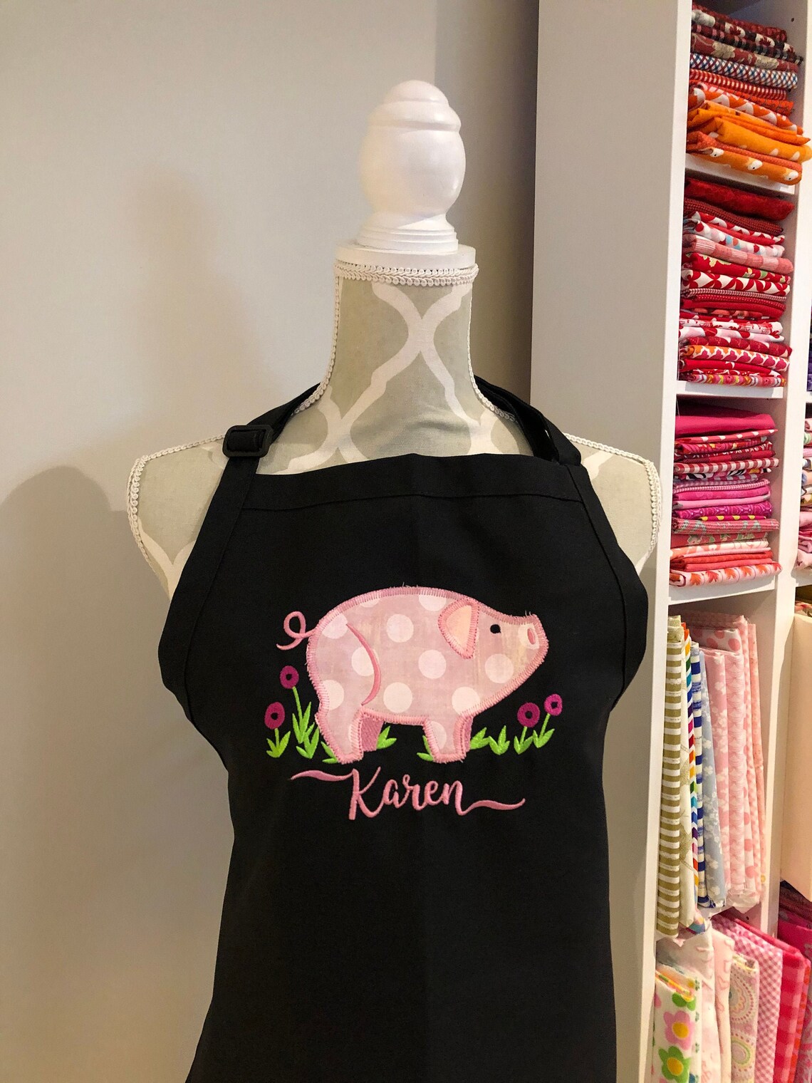 Pink Pig Apron Farm Style Embroidered Apron Custom Cooking Etsy