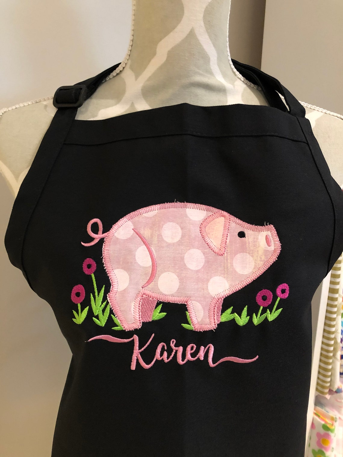 Pink Pig Apron Farm Style Embroidered Apron Custom Cooking Etsy