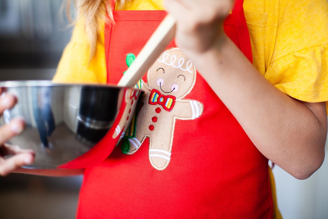 Gingerbread Cookie Kid Apron Embroidered Christmas Kid Apron | Etsy