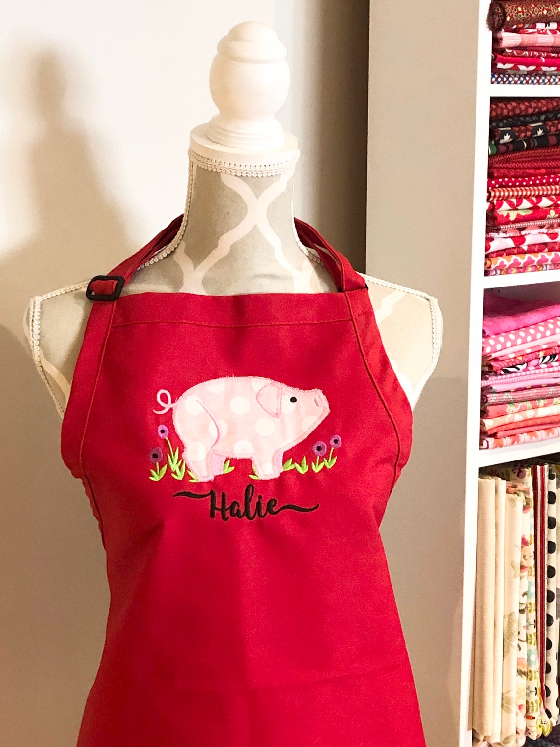 Pink Pig Apron Farm Style Embroidered Apron Custom Cooking Etsy
