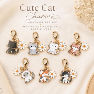Enamel Cat Charms with Daisy – Kawaii Bag, Purse, Backpack Accessory