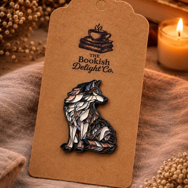 Stained Glass Wolf Enamel Pin | Woodland Fantasy Animal Badge, Bookish Accessory