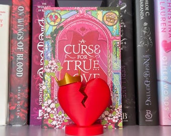 Broken Heart with Crown Decor, 3D Printed Heart Sculpture, Red & Gold Bookshelf Decor, Romantic Gift, Book Lover Shelf Accent