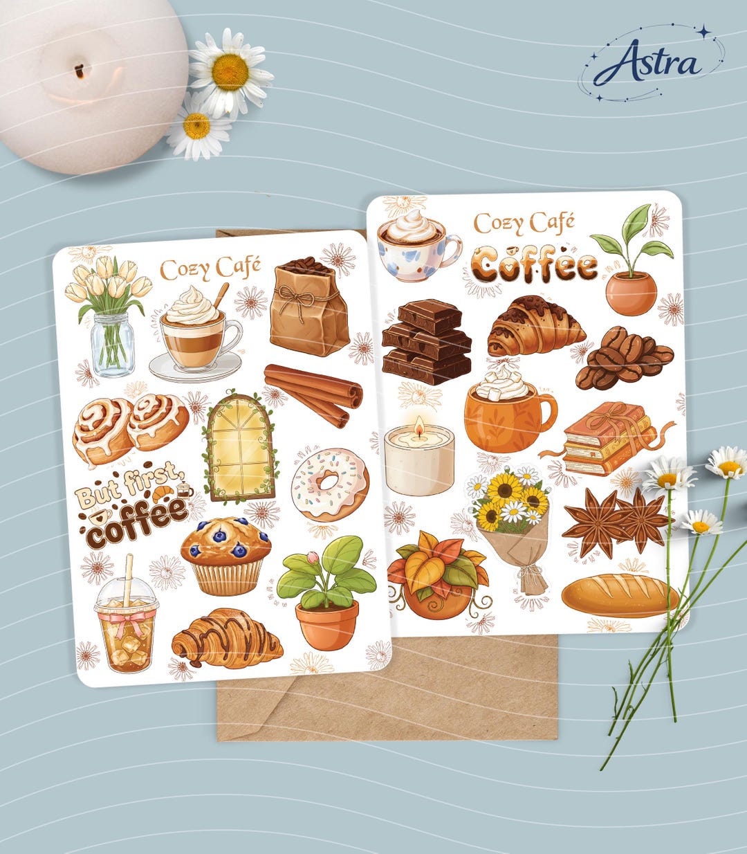 Cozy Café Stickers Sheet - Glossy | Set of 25 Vinyl Stickers ...
