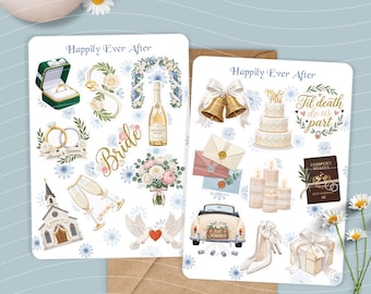 Wedding Stickers Sheet - Glossy | Set of 19 Vinyl Stickers | Laminated Waterproof Stickers
