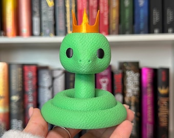 Fantasy Snake Bookshelf Decor, Crowned Serpent Figurine, Bookish Shelf Decor, Fae Inspired 3D Printed Book Lover Gift