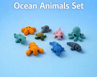 Ocean Animal Pocket Pets, Articulated 3D Printed Sea Animals, Mini Animal Set, Fidget Toy