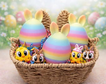 Rainbow Egg Surprise Toy with Bunny & Chick –  3D Printed Animal Toy Set