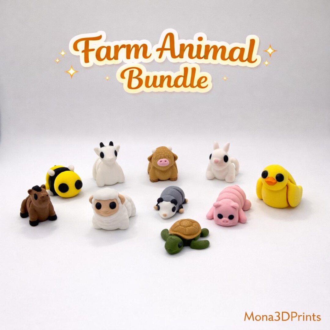 Portable Animals Farm Animal Pocket Pets – Articulated 3D Printed Flexi Animals, Cow Pig ...