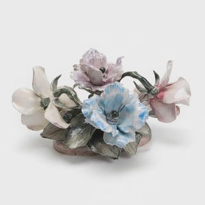 Vintage Capodimonte Porcelain Flower Centerpiece Bouquet, Crown N Mark, Made in Italy, Large 10.5"