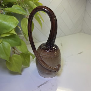 Vintage R Beason Studio Art Pottery Jug | Signed '82 Brown Drip Glaze Ceramic Ewer Pitcher | Exaggerated Loop Handle