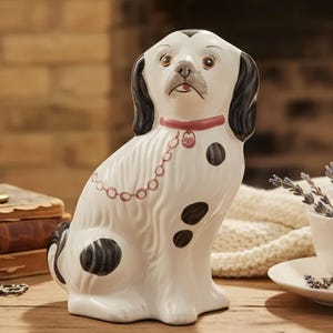 Staffordshire Style Ceramic Spaniel Dog Figurine, Vintage | Hand Painted in Portugal by RC & CL Pottery