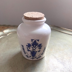 Vintage French Dijon Mustard Jar, Blue Crest Stoneware Pot, Farmhouse Kitchen Decor