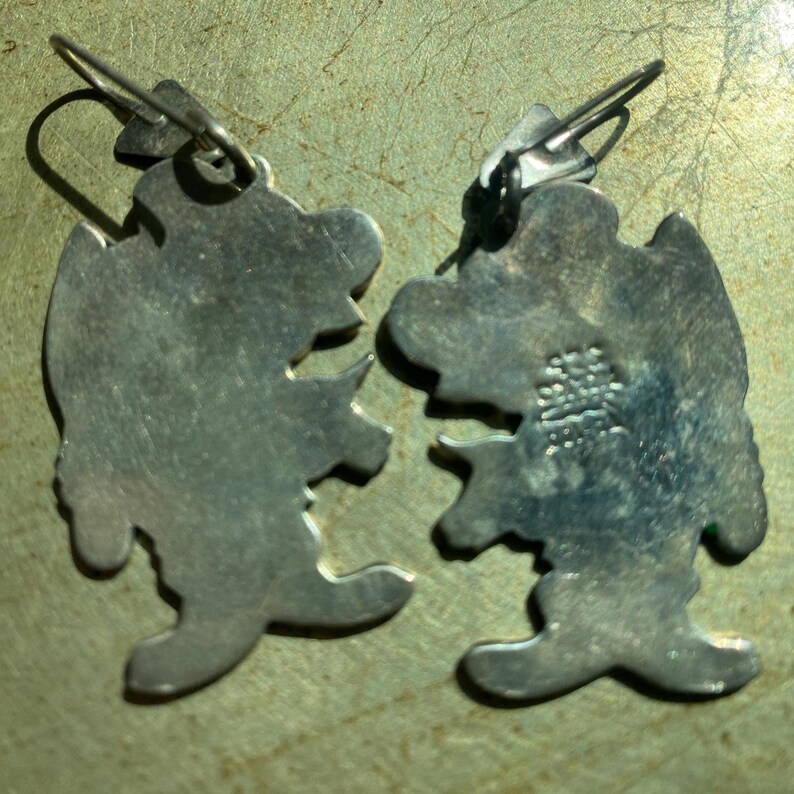 Vintage Taxco Sterling Silver Enamel Mickey Mouse Dangle Earrings TA Mexico afbeelding 3