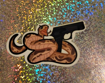 Chaotic snake Waterproof Sticker, snake with gun