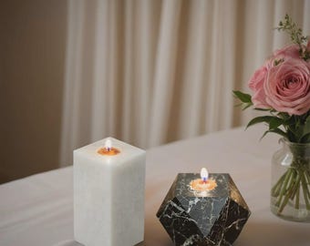 Black and White Marble Candle Stand Set of 2, Modern Candle Holders Minimalist Home Decor