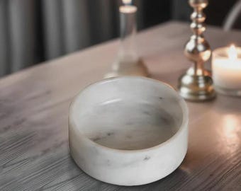 Bol de mármol blanco, bandeja decorativa de mármol, plato de piedra minimalista, decoración de lujo para el hogar, bandeja portavelas, organizador de joyas