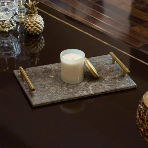 Bandeja rectangular de mármol con asas doradas / Bandeja de piedra para mesa de centro / Organizador de tocador de lujo / Regalo de decoración moderna para el hogar