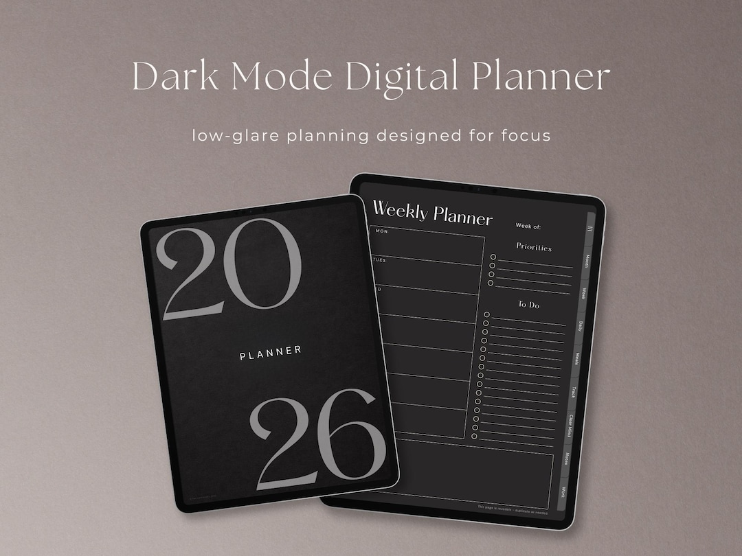 Dark Mode Digital Planner 2026 for iPad | Low Glare Planning Designed ...
