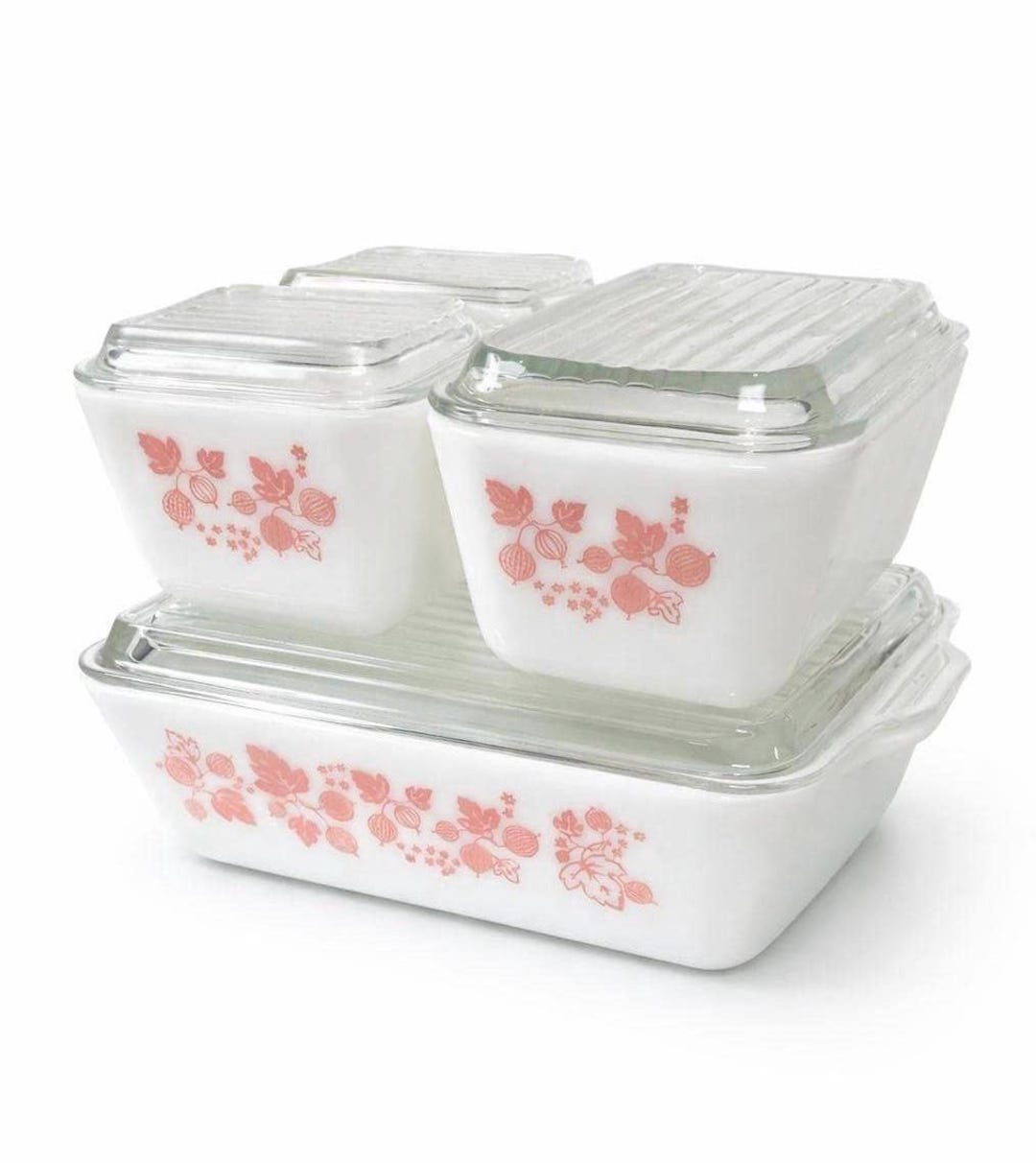 保存容器・ケース (138) Old Pyrex Refrigerator Dish 3Set Pyrex Gooseberry Pink Refrigerator Dish Set Complete With Lids