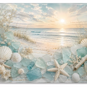 Zeeglas Kust Glazen Snijplank Strandhuis Keuken Decor Oceaan Zonsondergang Bord