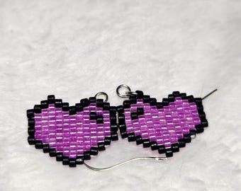 Bright Pink Brick Stich Heart Earrings