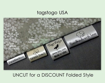 800 (+40 gratis) SIN CORTAR con DESCUENTO Etiquetas de ropa de satén personalizadas estilo plegado en TagsToGo