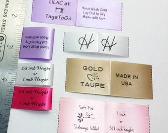 300 (+20 Free) SIDEWAYS FOLDED Style Clothing Labels, Custom Satin Sewing Tags from TagsToGo USA