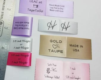 25 SIDEWAYS Folded Style Clothing Labels, Custom Satin Sewing Tags from TagsToGo
