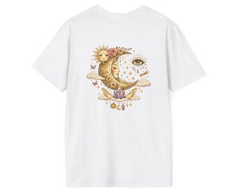 Sun and Moon Celestial Illustration T-Shirt | Boho Moon Phase Art