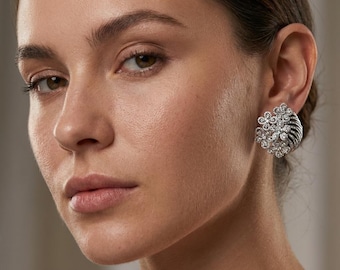 Statement Sparkle: Big CZ Diamond Stud Earrings in Premium Silver-Finish Brass-Handmade Glamour for Every Occasion