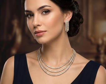 Gleaming Gold-Plated CZ Diamond Necklace Set: Handmade Brass Fashion Jewelry for Unforgettable Moments