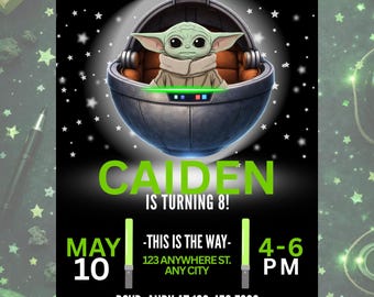 Inbjudan till baby Alien-födelsedag redigerbar galaktisk barnfestinbjudan