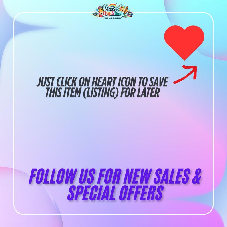 Pu&ograve; includere: Grafica digitale con sfondo sfumato blu, viola e rosa. Il testo recita: "CLICCA SULL'ICONA A CUORE PER SALVARE QUESTO ARTICOLO (ELENCO) PER UN SECONDO MOMENTO" e "SEGUICI PER NUOVE VENDITE E OFFERTE SPECIALI". &Egrave; presente anche un'icona a forma di cuore rosso e una freccia.
