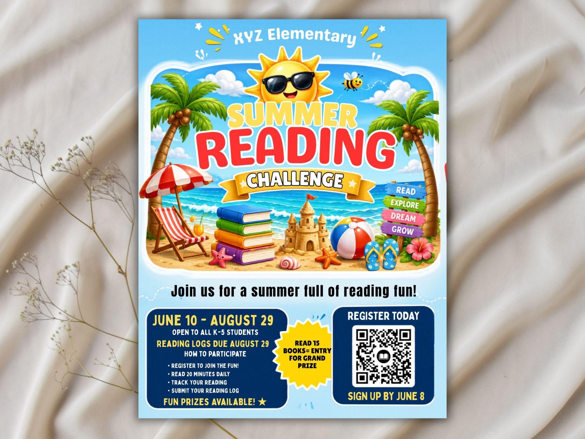 Reading Program Pto Summer Reading Challenge Flyer Template, Editable Canva Reading Program ...