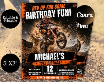 Dirt Bike Birthday Invitation, Motocross Party Invite, Extreme Motorbike Adventure Digital Download, Editable Boys Supercross Canva Template